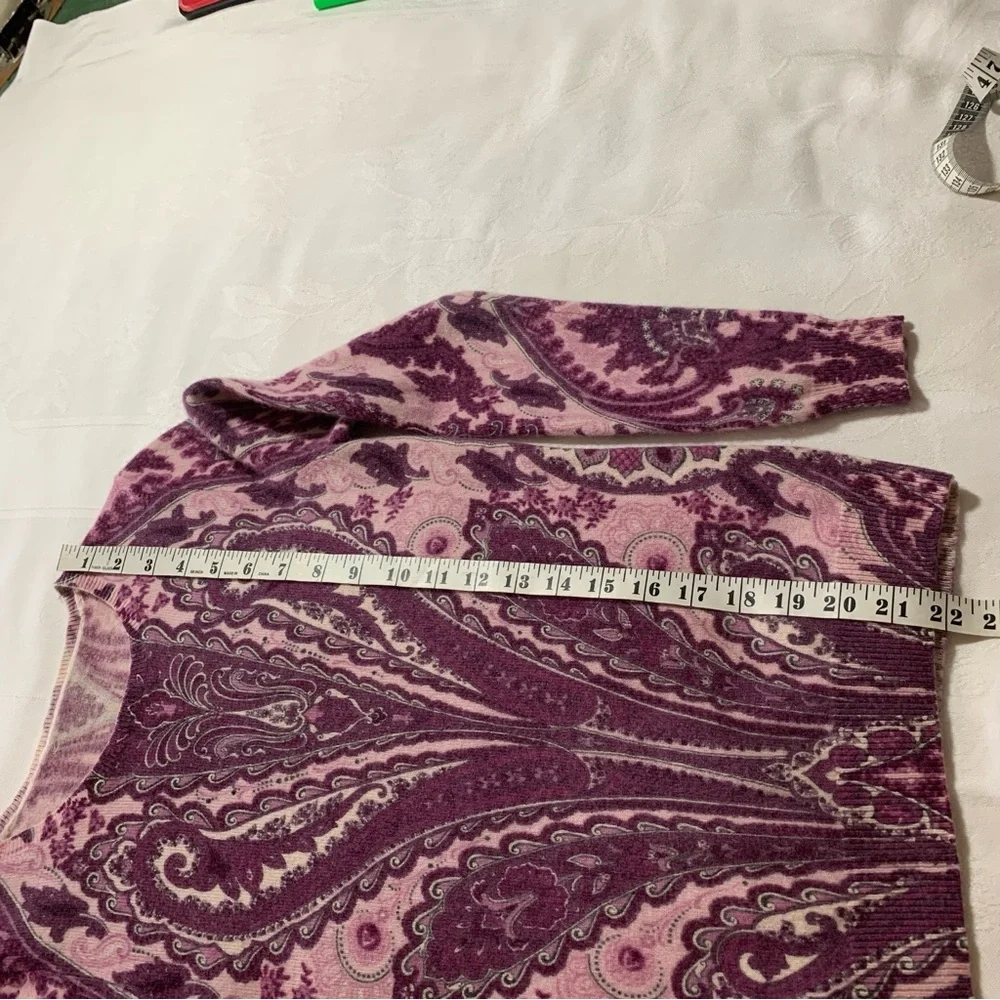 Classic Paisley Cashmere Round Neck Long Sleeve Pullover Sweater Rose Wine XS-S - Picture 12 of 14